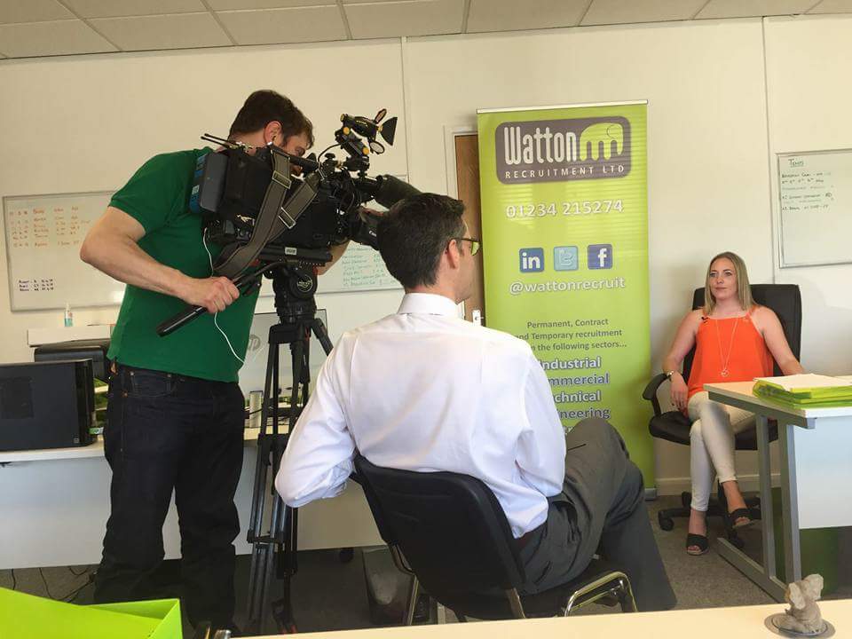 Philomena speaking to BBC Look East from Watton Recruitment's offices in Bedford